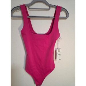 GOOD AMERICAN GB0375 Pink Bodysuit Square Neck Snap Closure Women's Size S